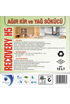 RECOVERY H5 Ağır Kir ve Yağ Sökücü 10 Litre