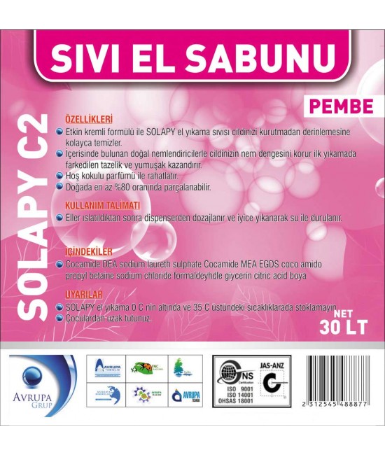 Solapy C2 Sedefli Parfümlü El Yıkama Sıvısı 30 Litre