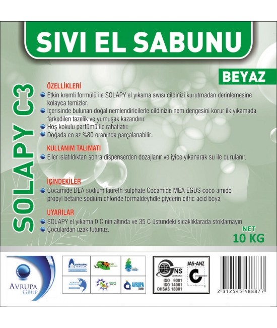 Solapy C3 Sedefli Parfümlü El Yıkama Sıvısı 10 Litre