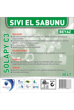 Solapy C3 Sedefli Parfümlü El Yıkama Sıvısı 30 Litre