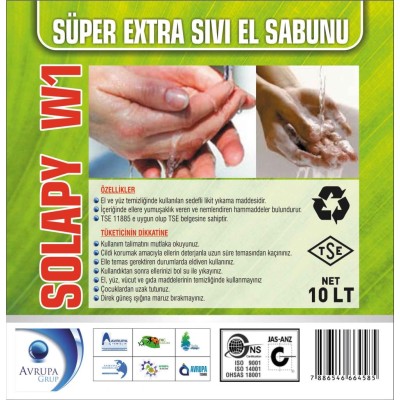 Solapy W1 Sedefli Parfümlü El Yıkama Sıvısı S.Ekstra 10 Litre Solapy W1 Sedefli Parfümlü El Yıkama Sıvısı S.Ekstra 10 Litre