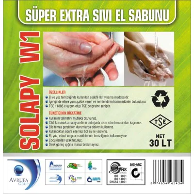 SOLAPY W1 Sedefli Parfümlü El Yıkama Sıvısı S.Ekstra 30 Litre