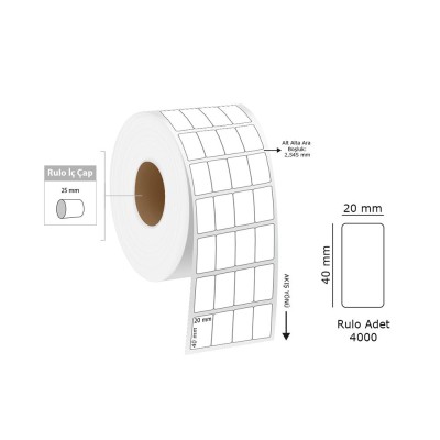 Tanex 20X40 mm Eco Termal Etiket 4 Lü 25mm Çap 4000Li