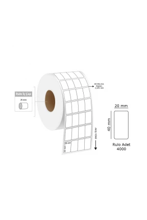 Tanex 20X40 mm Eco Termal Etiket 4 Lü 25mm Çap 4000'Li