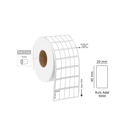 Tanex 20X40 mm Eco Termal Etiket 5 Li 25mm Çap 5000Li