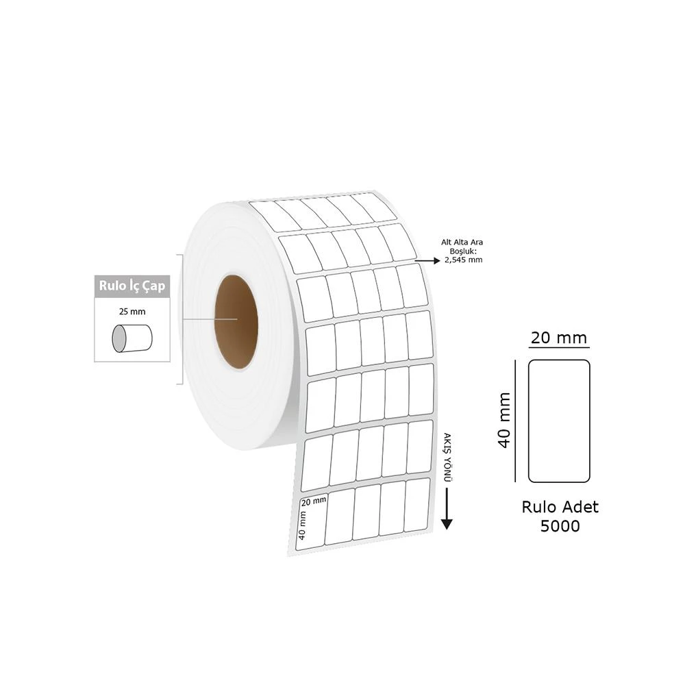 Tanex 20X40 mm Eco Termal Etiket 5 Li 25mm Çap 5000'Li