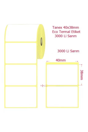 Tanex 40x38mm Eco Termal Etiket 3000 Li Sarım
