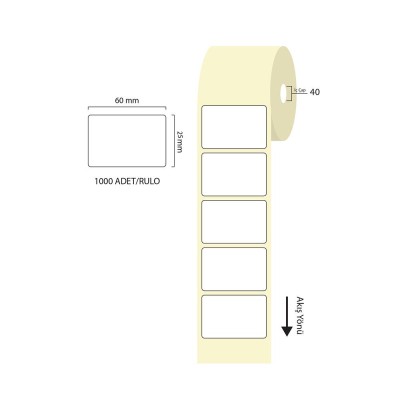 Tanex 60x25mm Eco Termal Etiket 1 Li 40mm Çap 1000 Li