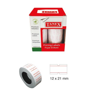 Tanex Fiyat Etiketi 21x12 cm Beyaz Renk 800 Lü 6 lı Rulo