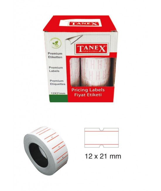 Tanex Fiyat Etiketi 21x12 cm Beyaz Renk 800 Lü 6 lı Rulo