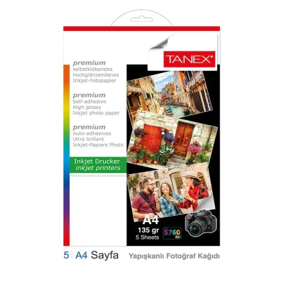 Tanex Fotoğraf Kağıdı A4 135 gr 210 mm x 297 mm 5 Sayfa Yapışkanlı