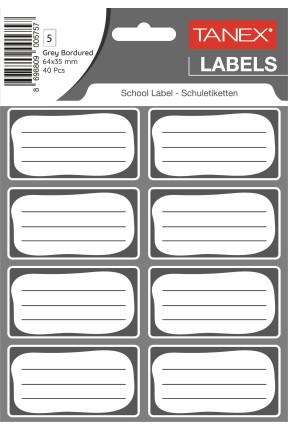 Tanex Gri Bordürlü Çift Sıra Okul Etiketi 40 Adet