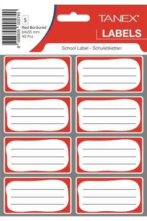 Tanex Kırmızı Bordürlü Çift Sıra Okul Etiketi 40 Adet