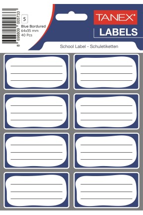 Tanex Mavi Bordürlü Çift Sıra Okul Etiketi 40 Adet Tanex Mavi Bordürlü Çift Sıra Okul Etiketi 40 Adet