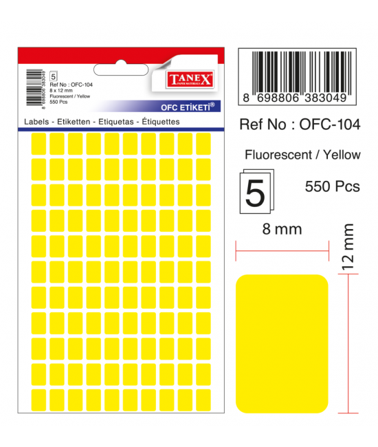 Tanex Ofc-104 Flo Sarı Ofis Etiketi
