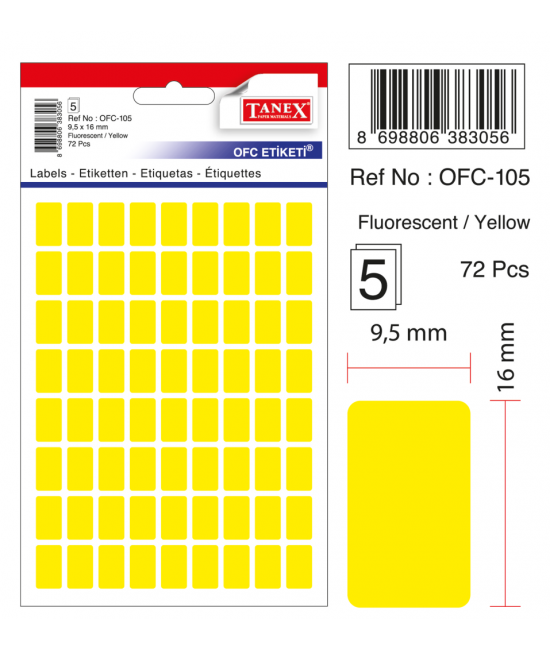 Tanex Ofc-105 Flo Sarı Ofis Etiketi