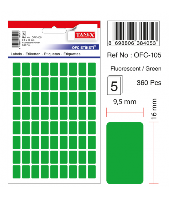 Tanex Ofc-105 Flo Yeşil Ofis Etiketi