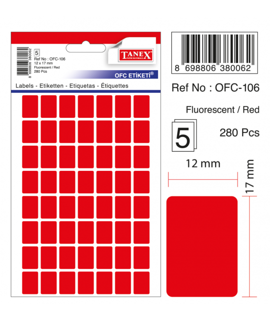 Tanex Ofc-106 Flo Kırmızı Ofis Etiketi