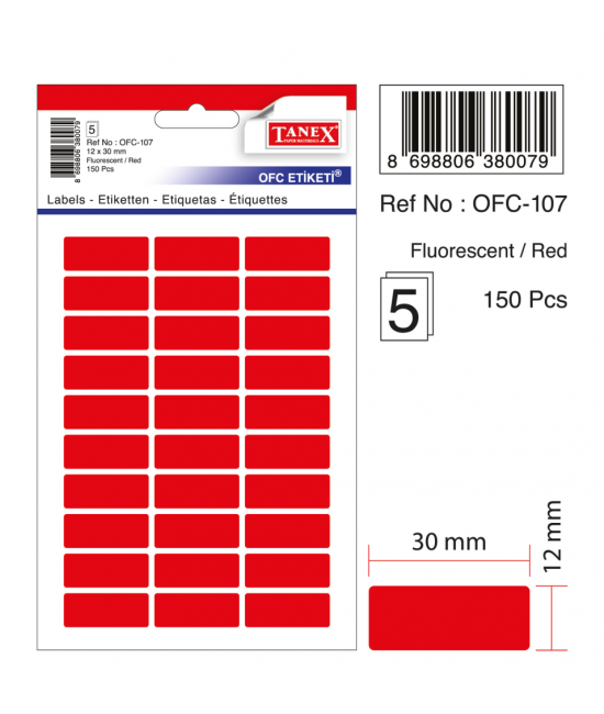 Tanex Ofc-107 Flo Kırmızı Ofis Etiketi