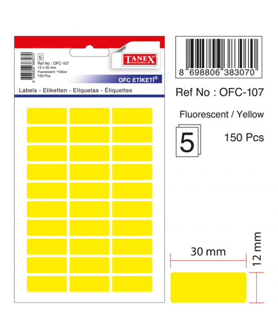 Tanex Ofc-107 Flo Sarı Ofis Etiketi