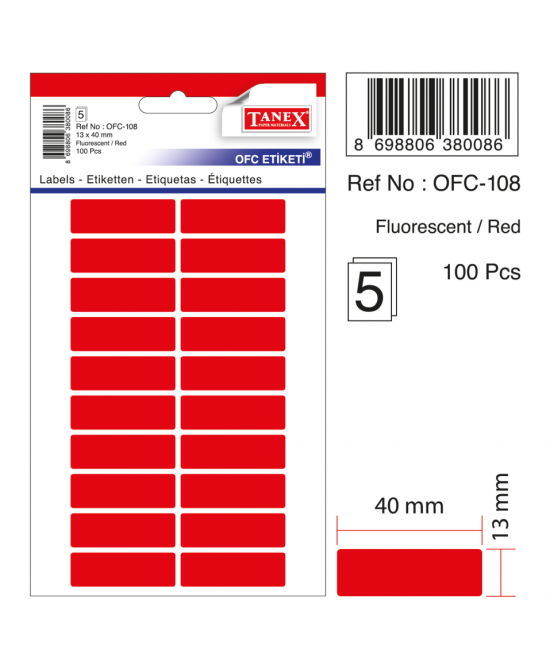 Tanex Ofc-108 Kırmızı Ofis Etiketi