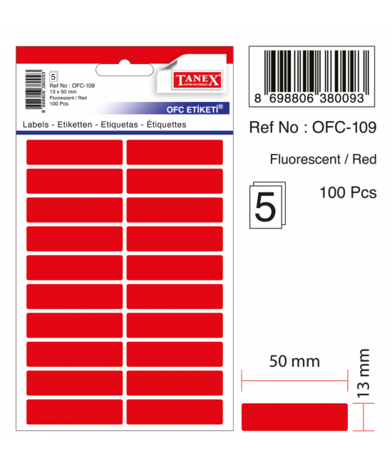 Tanex Ofc-109 Flo Kırmızı Ofis Etiketi