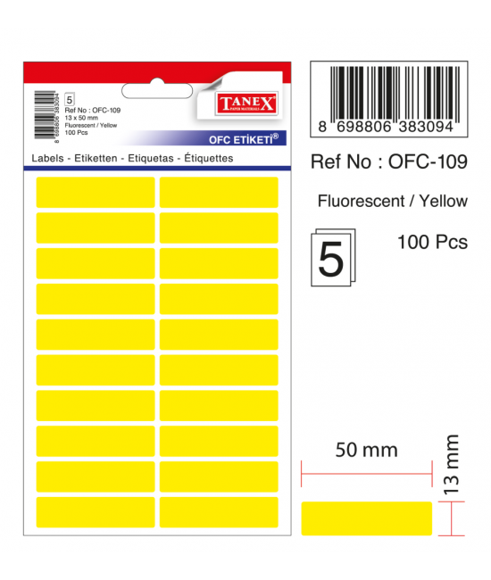 Tanex Ofc-109 Flo Sarı Ofis Etiketi