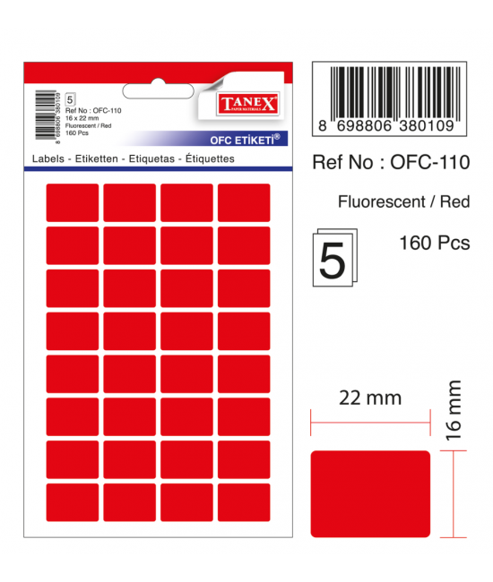 Tanex Ofc-110 Flo Kırmızı Ofis Etiketi
