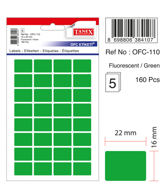 Tanex Ofc-110 Flo Yeşil Ofis Etiketi