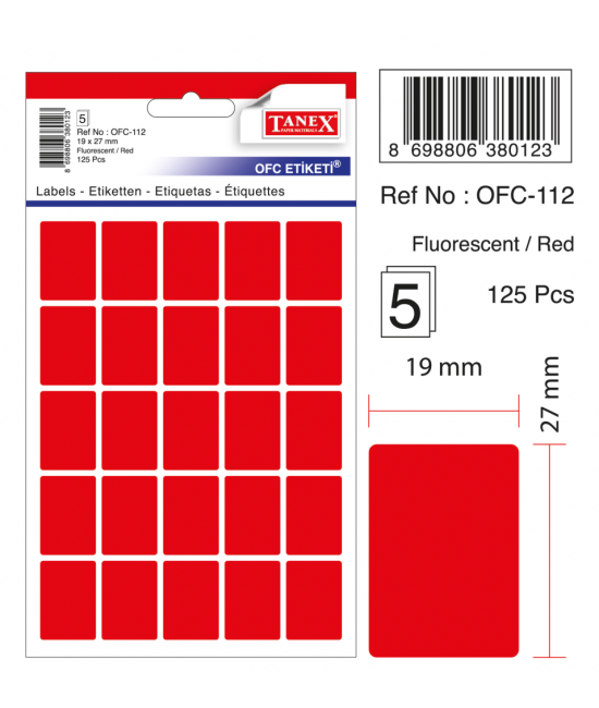 Tanex Ofc-112 Flo Kırmızı Ofis Etiketi