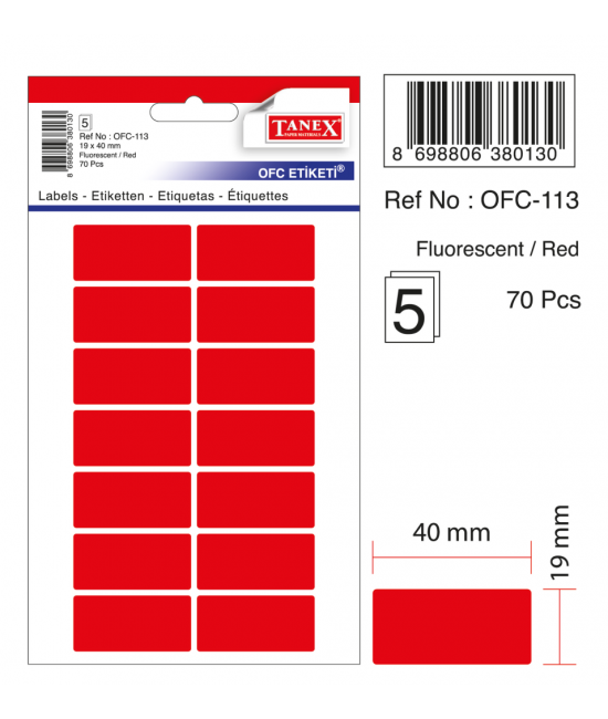 Tanex Ofc-113 Flo Kırmızı Ofis Etiketi