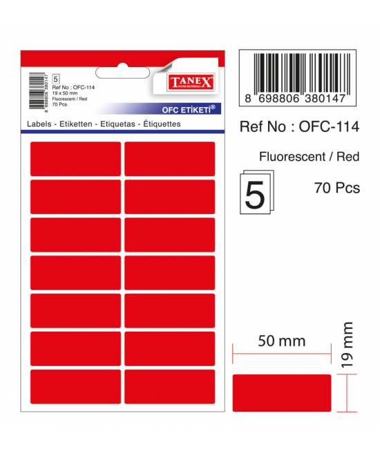 Tanex Ofc-114 Flo Kırmızı Ofis Etiketi