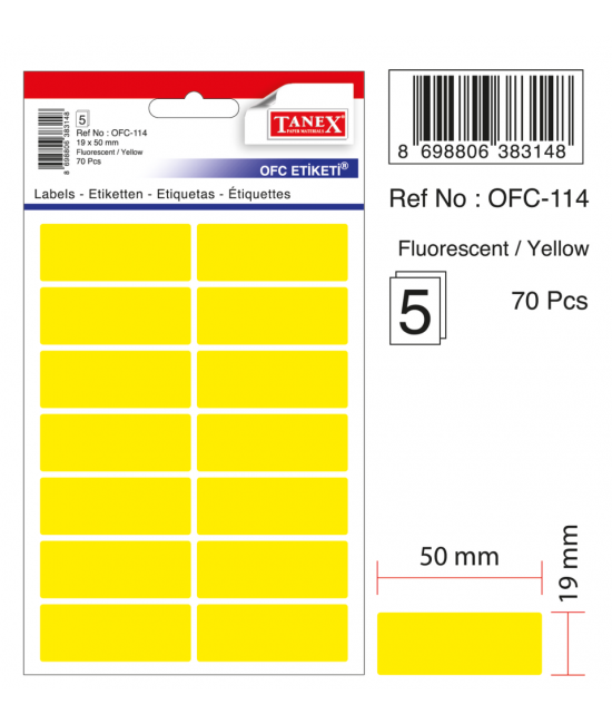 Tanex Ofc-114 Flo Sarı Ofis Etiketi