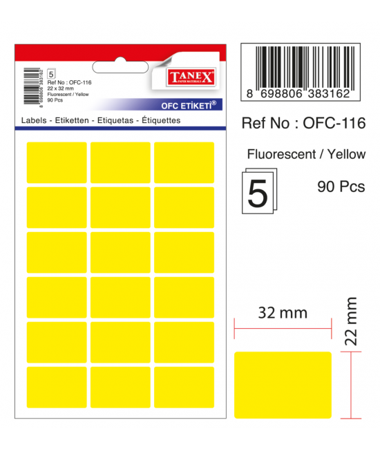 Tanex Ofc-116 Flo Sarı Ofis Etiketi