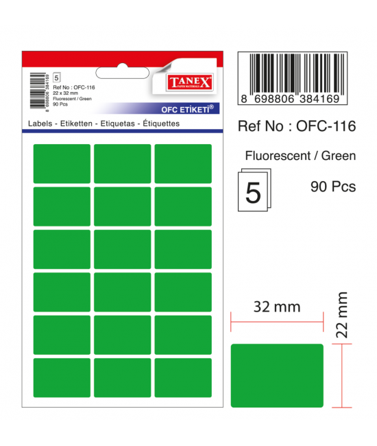 Tanex Ofc-116 Flo Yeşil Ofis Etiketi