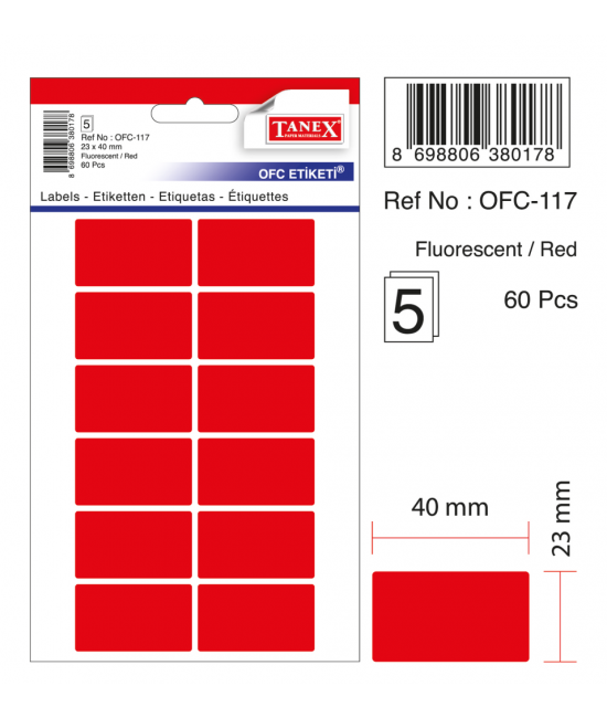 Tanex Ofc-117 Flo Kırmızı Ofis Etiketi