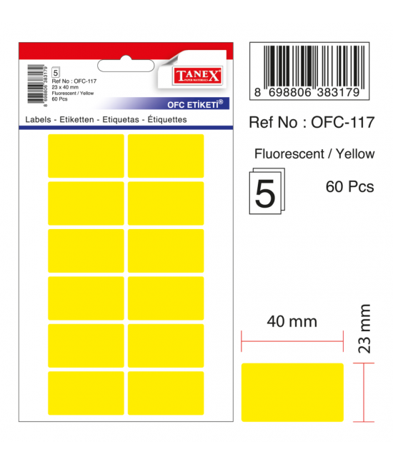 Tanex Ofc-117 Flo Sarı Ofis Etiketi