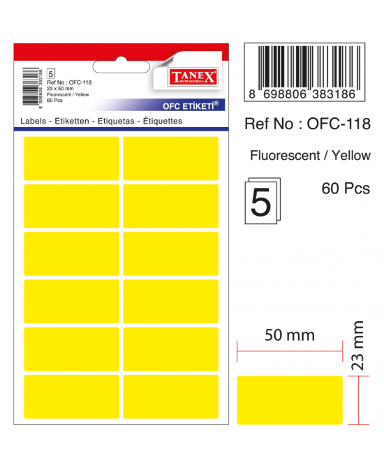 Tanex Ofc-118 Flo Sarı Ofis Etiketi