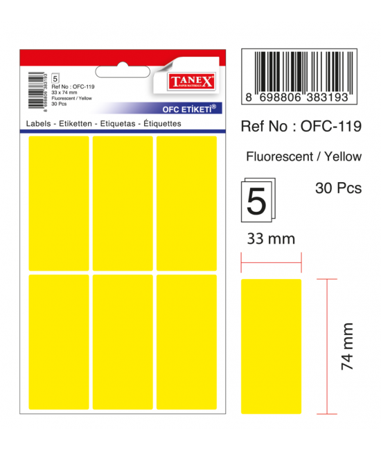 Tanex Ofc-119 Flo Sarı Ofis Etiketi