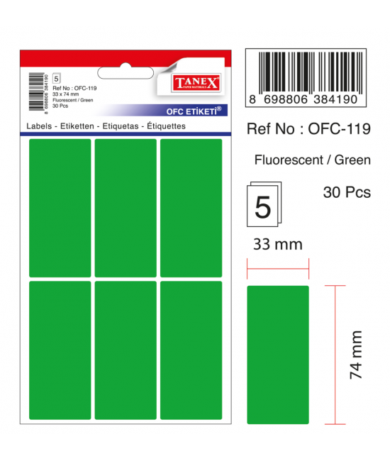 Tanex Ofc-119 Flo Yeşil Ofis Etiketi
