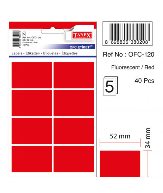 Tanex Ofc-120 Flo Kırmızı Ofis Etiketi