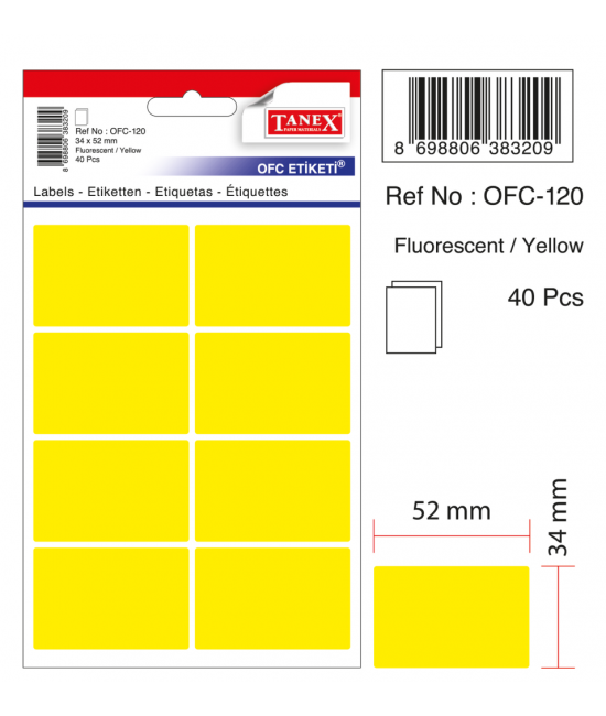 Tanex Ofc-120 Flo Sarı Ofis Etiketi
