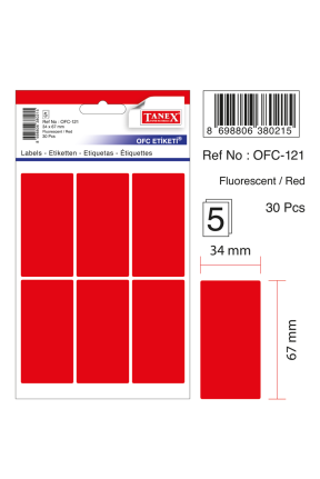 Tanex Ofc-121 Flo Kırmızı Ofis Etiketi