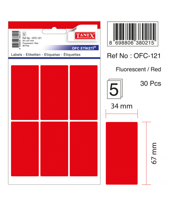 Tanex Ofc-121 Flo Kırmızı Ofis Etiketi