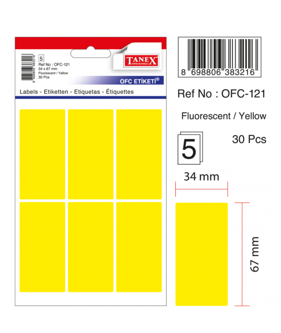 Tanex Ofc-121 Flo Sarı Ofis Etiketi