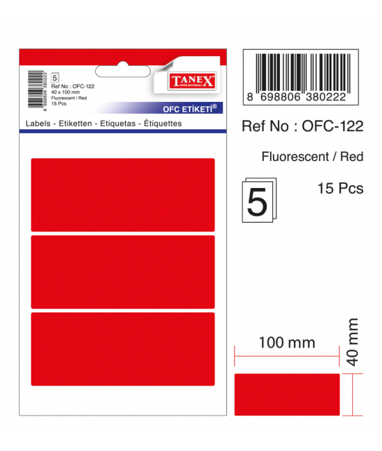 Tanex Ofc-122 Flo Kırmızı Ofis Etiketi