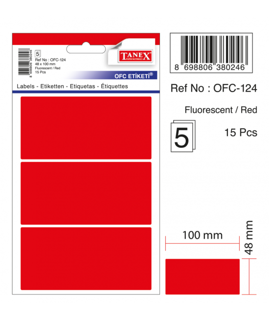 Tanex Ofc-124 Flo Kırmızı Ofis Etiketi