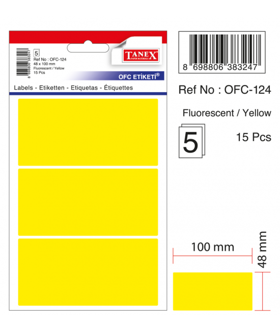 Tanex Ofc-124 Flo Sarı Ofis Etiketi