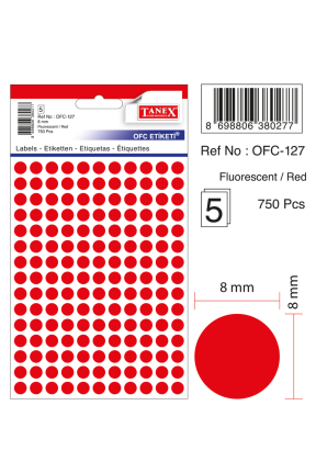 Tanex Ofc-127 Flo Kırmızı Ofis Etiketi