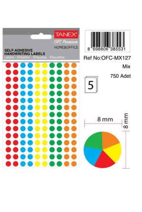 Tanex Ofc-127 Mıx Color Ofis Etiketi 8mm 750 Adet